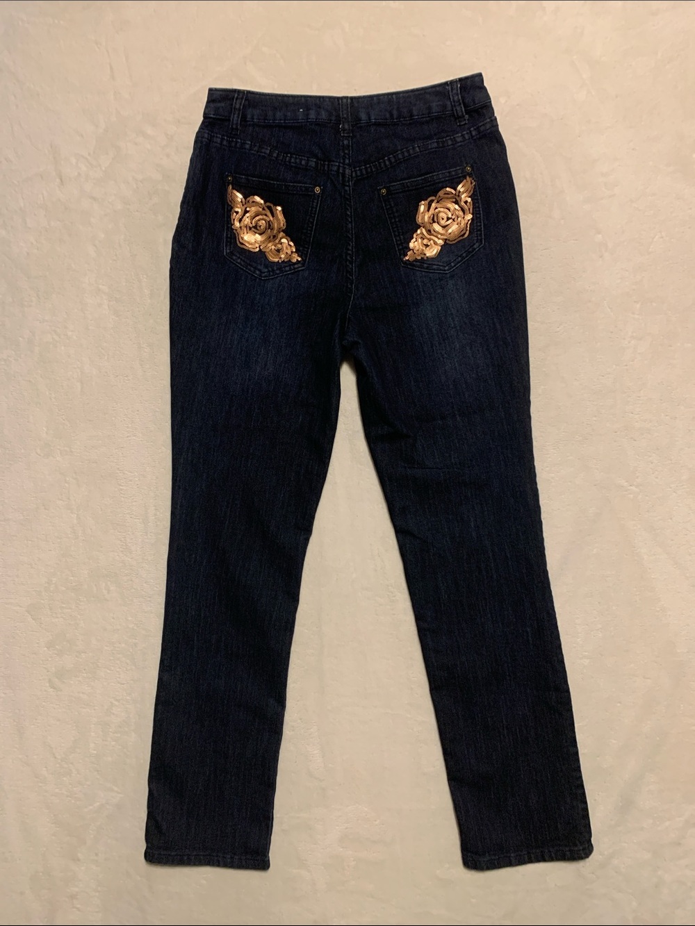 Christopher & Banks Blue Jeans sequins floral design pockets size 4